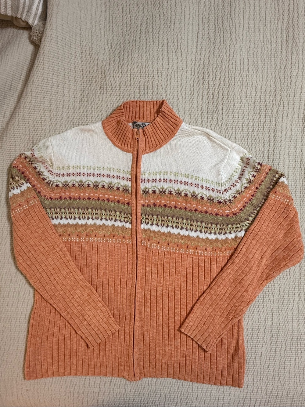 Vintage Tiara International Zip-Up Fair Isle Cardigan Sweater